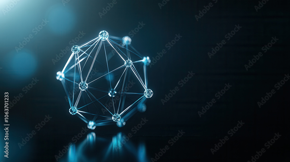 Poster 3d rendering of atomic structure with glowing connections and nodes, showcasing futuristic design. i