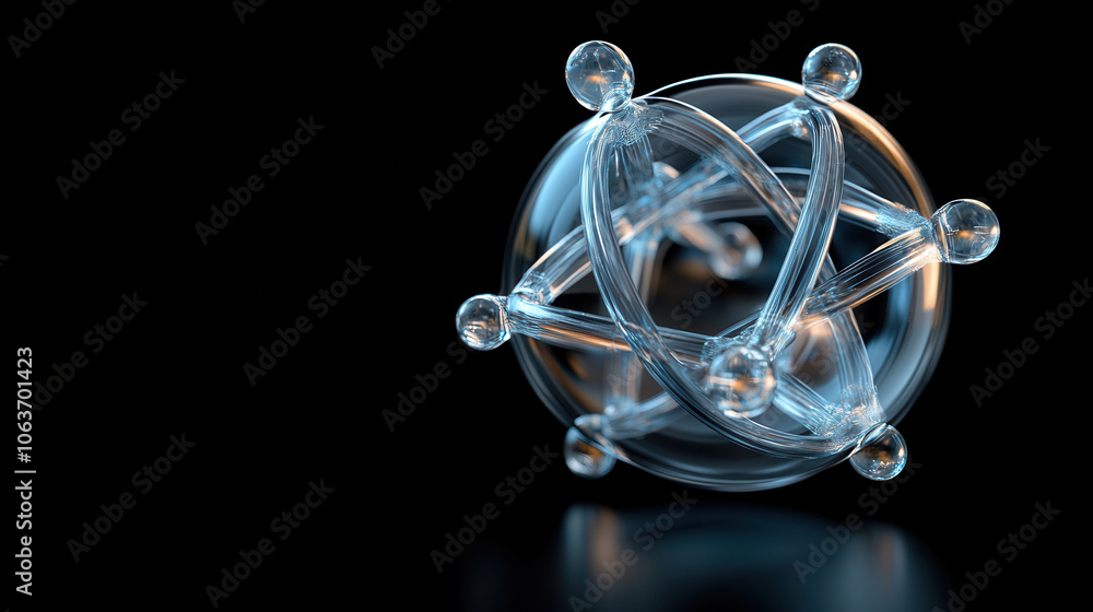 Aufkleber 3d rendering of atomic structure with transparent spheres and connecting lines, showcasing complex m