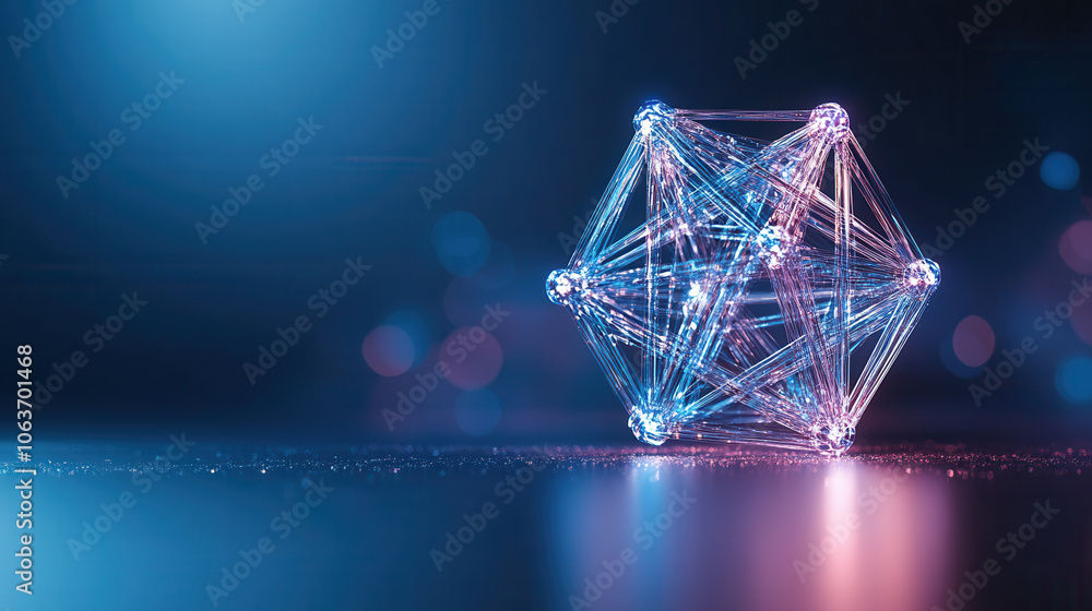 Poster 3d rendering of atomic structure with glowing connections, showcasing futuristic design. vibrant col
