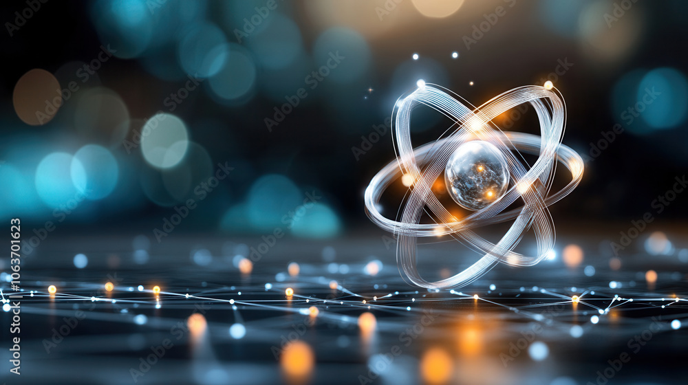 Aufkleber visually captivating atomic structure with glowing particles and dynamic background. image showcases