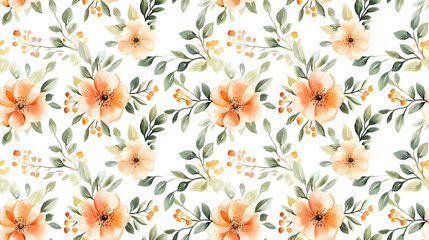 Seamless watercolor pattern featuring a decorative vegetable monogram with flower branches in a symmetrical design