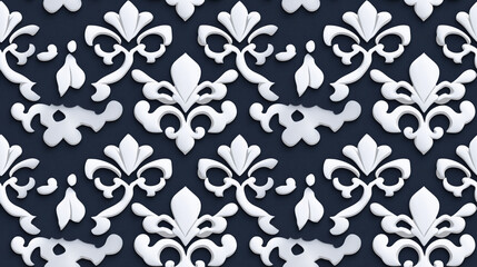 Seamless pattern featuring elegant white wallpaper shapes on a dark background ideal for decorative purposes with ample copy space for text