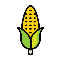 Corn on the cob illustration with husk, Illustration of a corn on the cob with green husk partially peeled, representing agriculture, food, and harvest themes in a simple style.