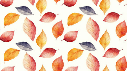 Obraz premium Colorful seamless pattern of autumn leaves in watercolor style perfect for fabric and wallpaper design