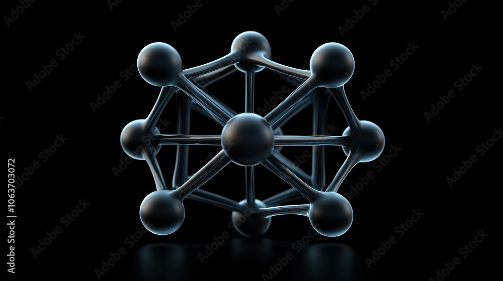 Poster 3d atomic structure in crystal lattice, showcasing interconnected spheres representing atoms. this v