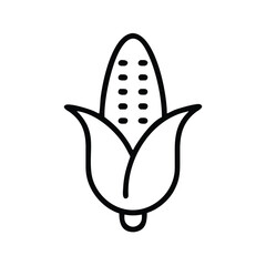 Simple corn icon with husk outline, Black and white outline illustration of a corn cob with husk, symbolizing agriculture, harvest, and food in a minimalist style.