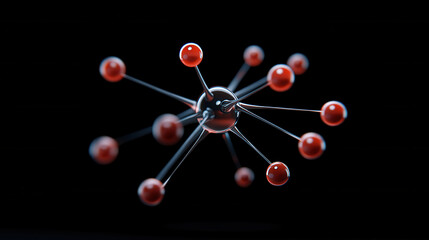 Obraz premium 3D atomic structure with red spheres and black core, representing crystal lattice. design showcases molecular connections and scientific concepts in visually striking manner