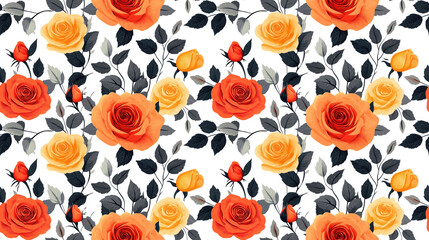 Naklejka premium Seamless pattern of beautiful roses buds and leaves on a white background perfect for fabric design and home decor