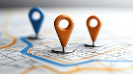 Fototapeta premium Colorful map markers on city map, representing location and navigation