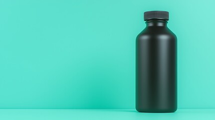 Stylish black bottle against a vibrant teal background, perfect for showcasing modern design and hydration themes.