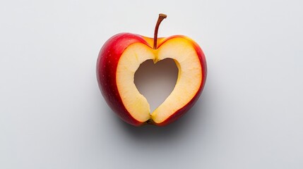 Obraz premium Apple Heart: A single red apple, sliced to reveal a heart shape, symbolizes love, health, and the simple pleasures in life.