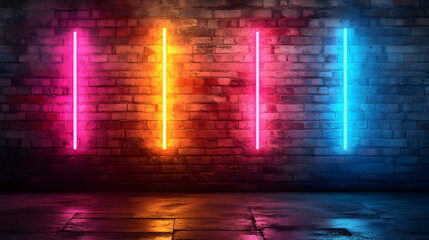 Obraz premium Neon Lights on Brick Wall 3D Illustration