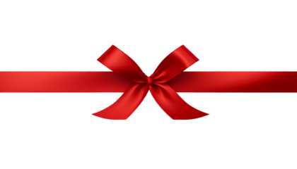 red ribbon bow border isolated on transparent background cutout