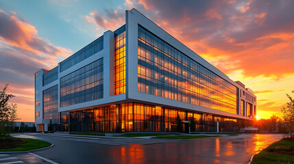 Obraz premium Modern Office Building at Sunset - Realistic Image