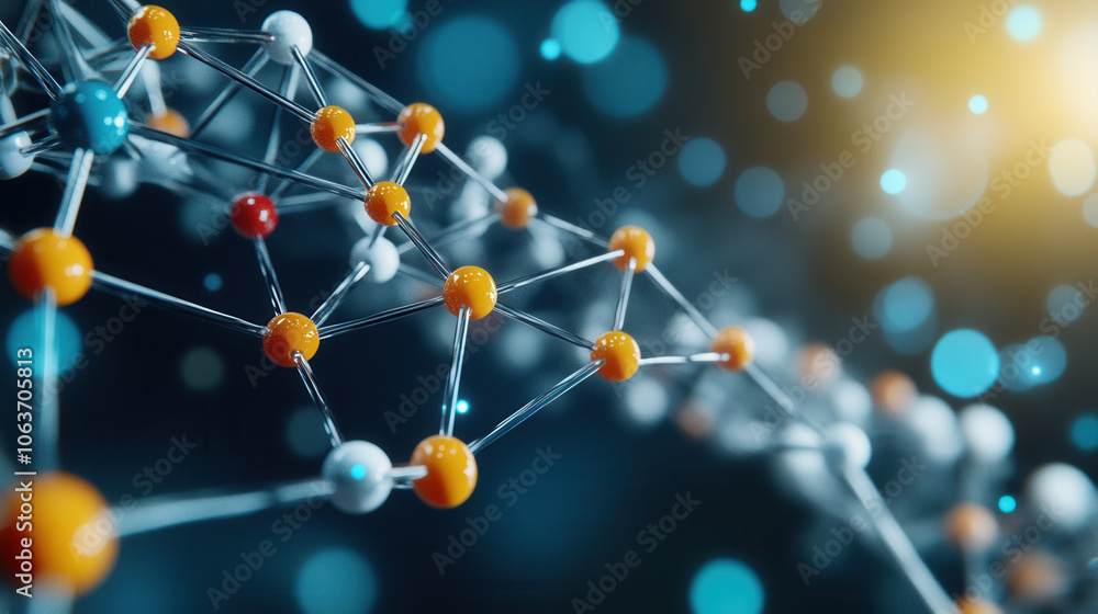 Poster visualize complex atomic structure in crystal with vibrant colors and intricate connections, showcas
