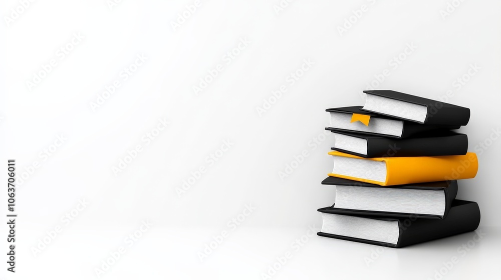 Poster stack of books with a golden bookmark: a minimalist and modern image of a stack of books, a single g