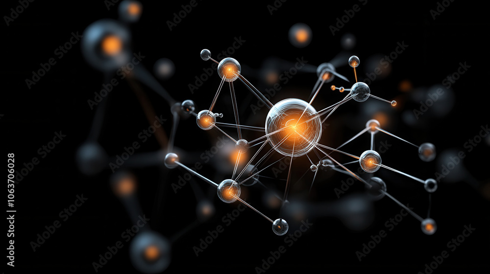 Poster visualize crystal lattice atomic structure with interconnected atoms and glowing elements, showcasin