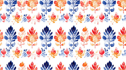 Naklejka premium Colorful summer ethnic seamless pattern on a white background handmade watercolor design for modern batik shawls