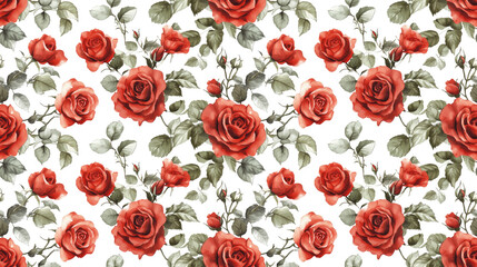 Seamless watercolor pattern featuring hand drawn red rose bouquets perfect for textile design and home decor