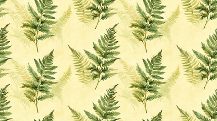 Watercolor seamless pattern featuring lush fern leaves perfect for vintage botanical wallpaper and home decor