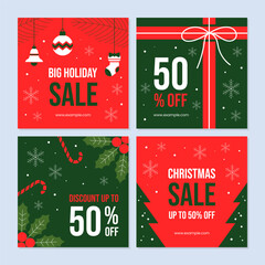 Christmas Holiday Promotion Sale for Social Media Posts Template. Discount Sale Template Collection Set