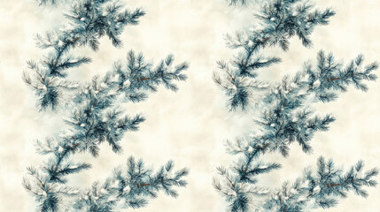 Obraz premium Hand painted watercolor seamless pattern of snowy fir branches on a delicate background perfect for winter themed designs
