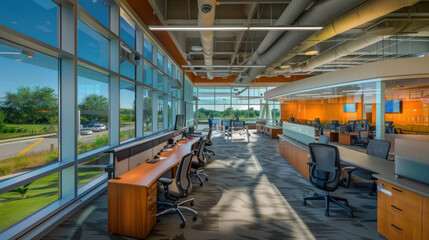 Fototapeta premium A corporate office where employees participate in fitness programs, healthy eating workshops, and wellness activities, focusing on creating a health-conscious corporate culture