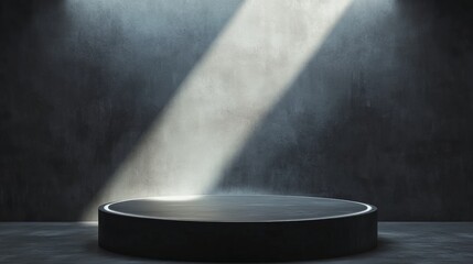 Abstract grey stage or podium with backlit wall, designed for product presentations and mockups. 