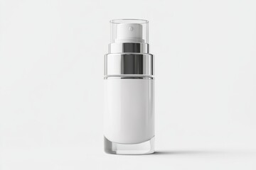 Elegant white skincare bottle with a sleek design. Perfect for beauty product branding. Ideal for moisturizers or serums. Showcase sophistication. Generative AI