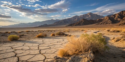 Expansive Arid Landscape Beneath a Vast Blue Sky Showcasing Nature's Raw Beauty and Serenity