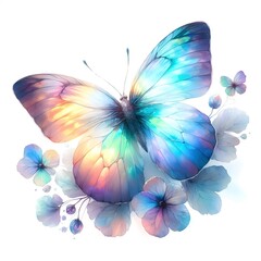 Obraz premium 오로라 색상의 날개를 가진 나비, 수채화 (a butterfly with aurora-colored wings, water colour) 