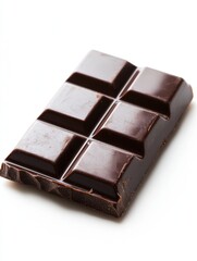 A classic dark chocolate bar piece,isolated against white background. Perfect for themes on chocolate, gourmet food, and indulgence.