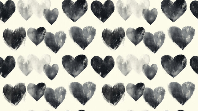 Watercolor abstract seamless pattern featuring black and white textured hearts perfect for Valentine s Day decor and design