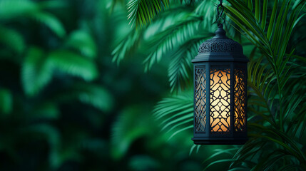 Create a captivating ambiance with a beautifully designed lantern surrounded by lush greenery in your outdoor space