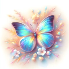 Obraz premium 오로라 색상의 날개를 가진 나비, 파스텔화 (a butterfly with aurora-colored wings, a pastel painting)