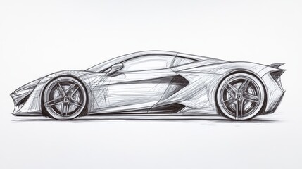 Fototapeta premium Black line sketch of a sports car, emphasizing its sleek, minimalist design. 