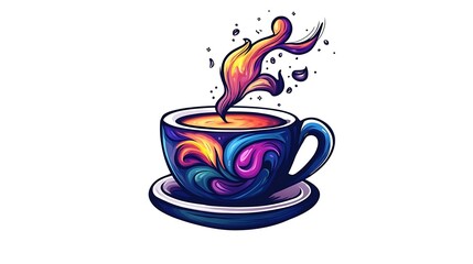 Colorful Coffee Cup with Swirling Steam Illustration