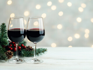 Naklejka premium Celebrate special moments by sipping red wine from elegant glasses surrounded by festive decor