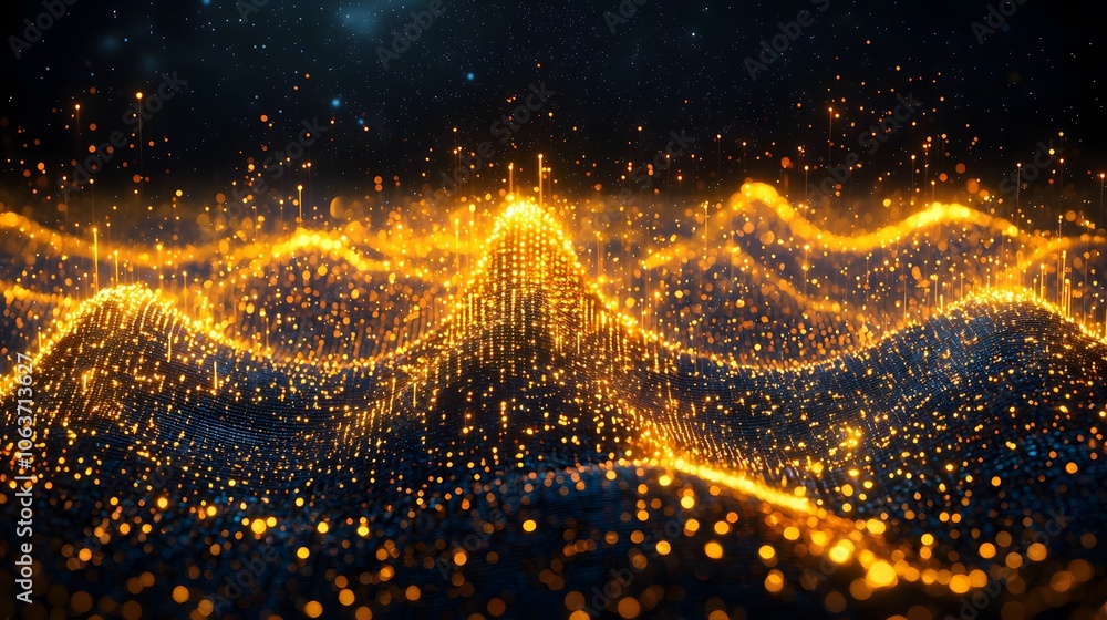 Aufkleber golden waves of light and growth data visualization