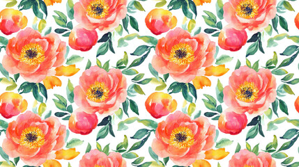 Naklejka premium Seamless watercolor pattern featuring vibrant wildflower peony blossoms ideal for backgrounds textures wrapping or borders