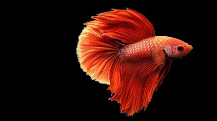 Red Betta Fish in Black Background