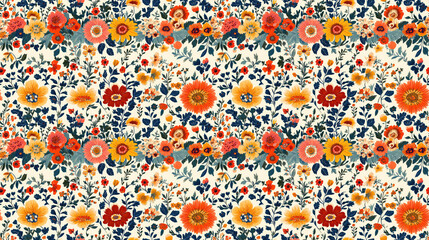 Seamless pattern featuring intricate embroidery stitches with Kashmiri tanka style borders and an all over floral design perfect for textile and fashion applications