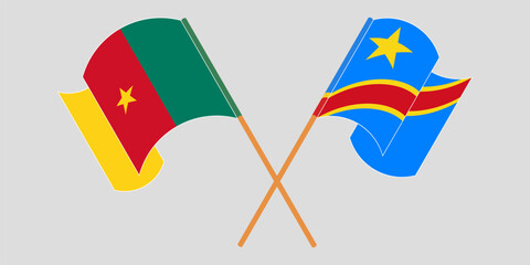 Crossed and waving flags of Cameroon and Democratic Republic of the Congo. Vector illustration