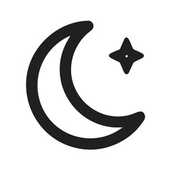 Crescent moon and stars illustration, Minimalist illustration of a crescent moon with surrounding stars, symbolizing night, sleep, and calm in a soft, simple style.