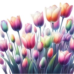 Fototapeta premium 흰 배경, 오로라 색상의 튤립, 수채화 (white background, aurora color Tulip, water colour)
