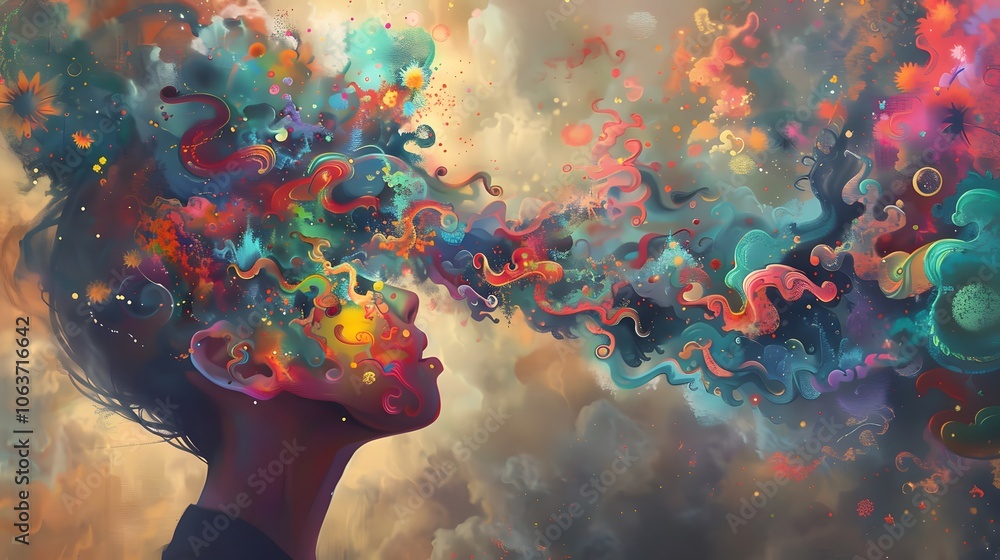 Aufkleber vibrant psychedelic explosion of color and imagination bursts forth in dynamic cosmic visuals