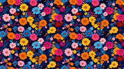 Seamless pattern of hand drawn abstract flowers in vibrant colors ideal for fabric design and wallpaper floral art pattern design