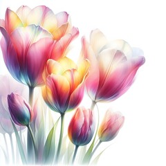 흰 배경, 오로라 색상의 튤립, 수채화 (white background, aurora color Tulip, water colour)