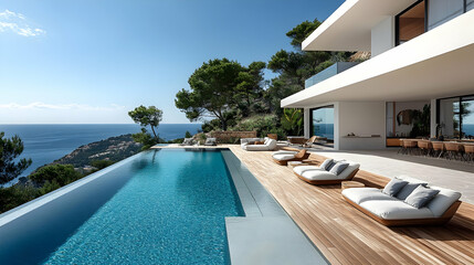 Fototapeta premium Modern Villa with Infinity Pool and Ocean View - Photo