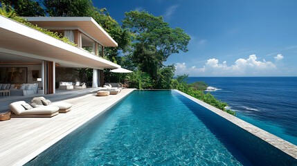 Fototapeta premium Modern Cliffside Villa with Infinity Pool - Photo